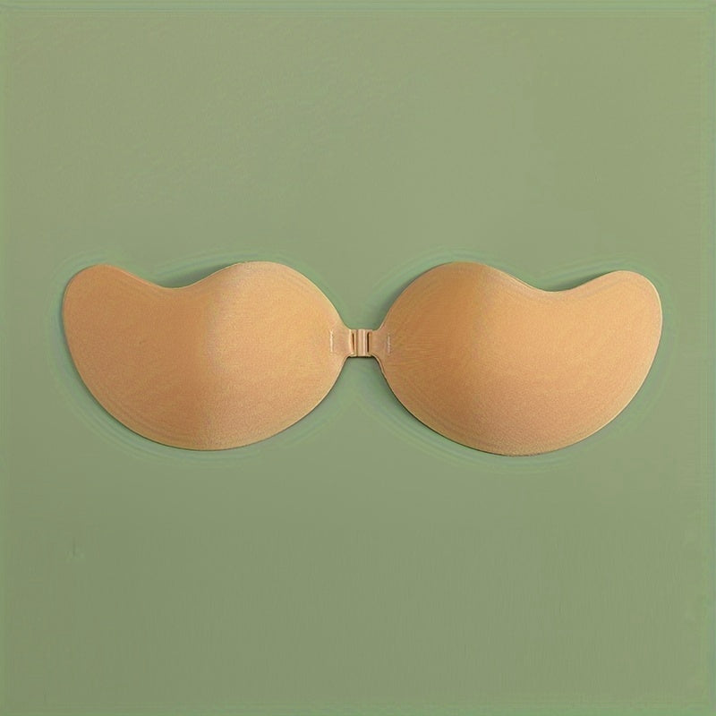 Women's Reusable Strapless Adhesive Bra Backless Stick-On Silicone Polyester Semi-Transparent Black Beige