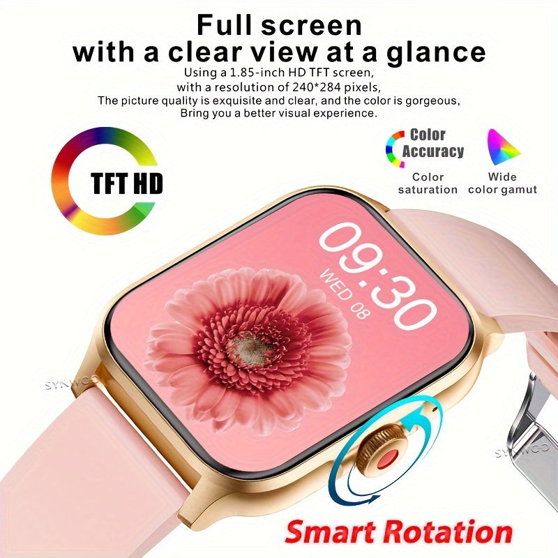 Smart Watch for Men and Women 4.7cm HD Touch Screen Pedometer Calorie Counter 100+ Sports Modes Built-in Speaker Voice Control Calling