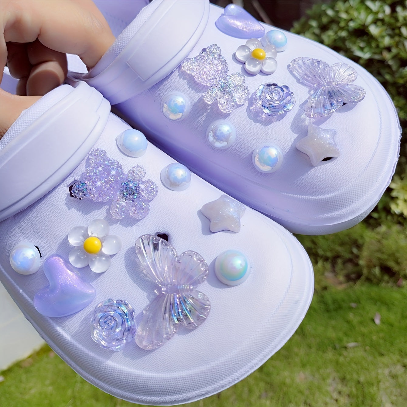 20pcs Purple Bear Butterfly Flower Shoe Decorations for Slippers and Sandals