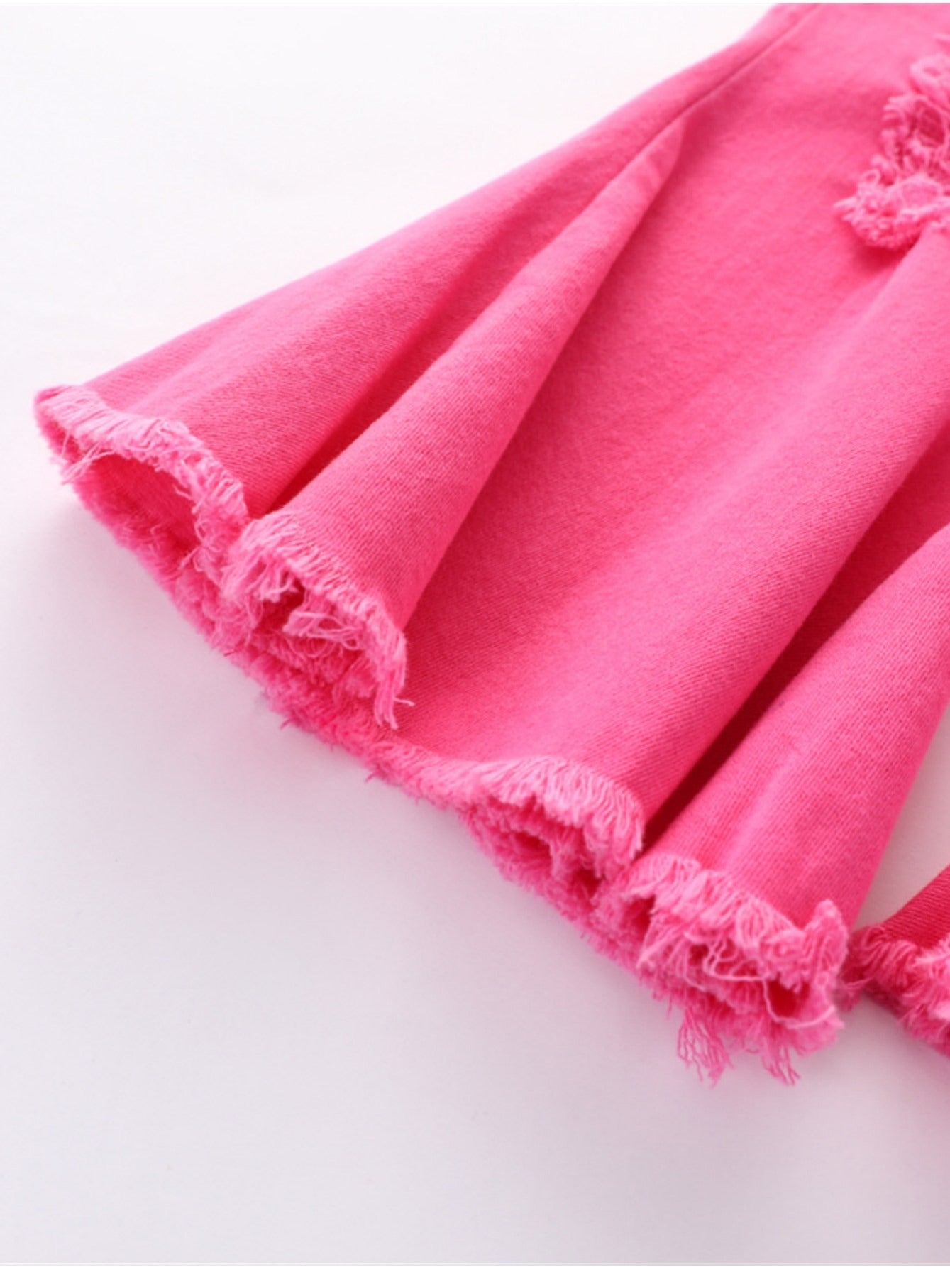 Детские девочки Розовые красные рваные расклешённые джинсы длинной длины хлопок полиэстер весна осень