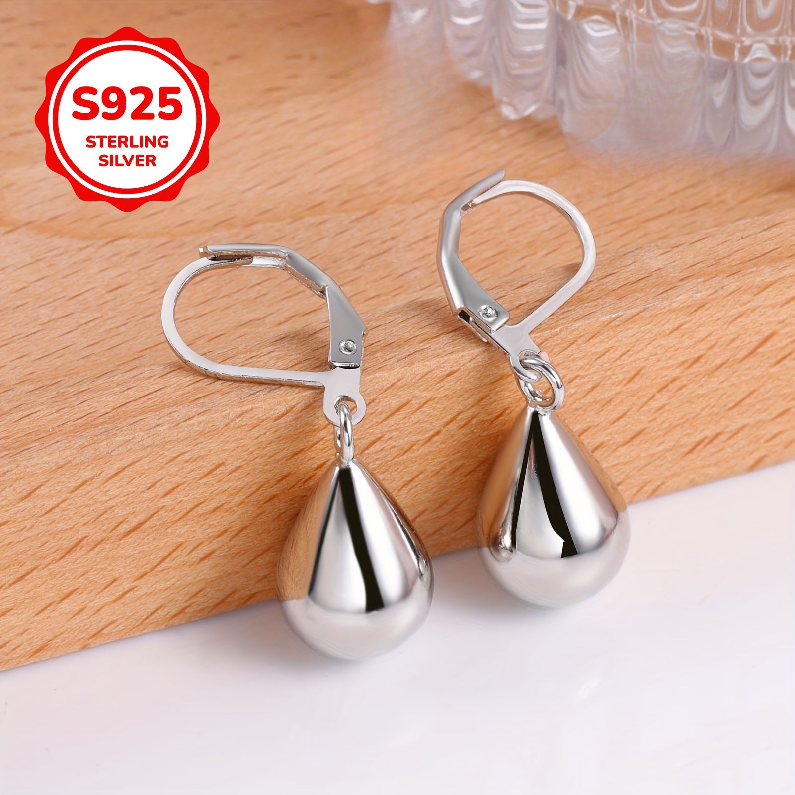 Sterling Silver Teardrop Earrings for Women, Simple and Shiny