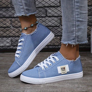 Women's Flat Casual Shoes, Plain Color Low-Top Lace-up Trainers