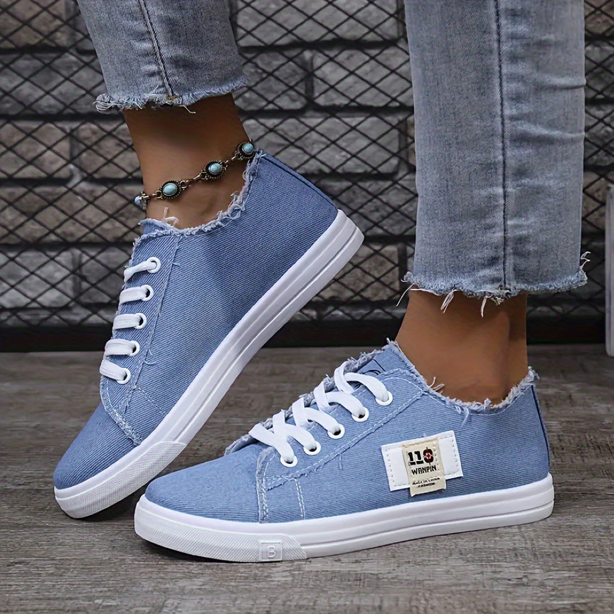 Women's Flat Casual Shoes, Plain Color Low-Top Lace-up Trainers