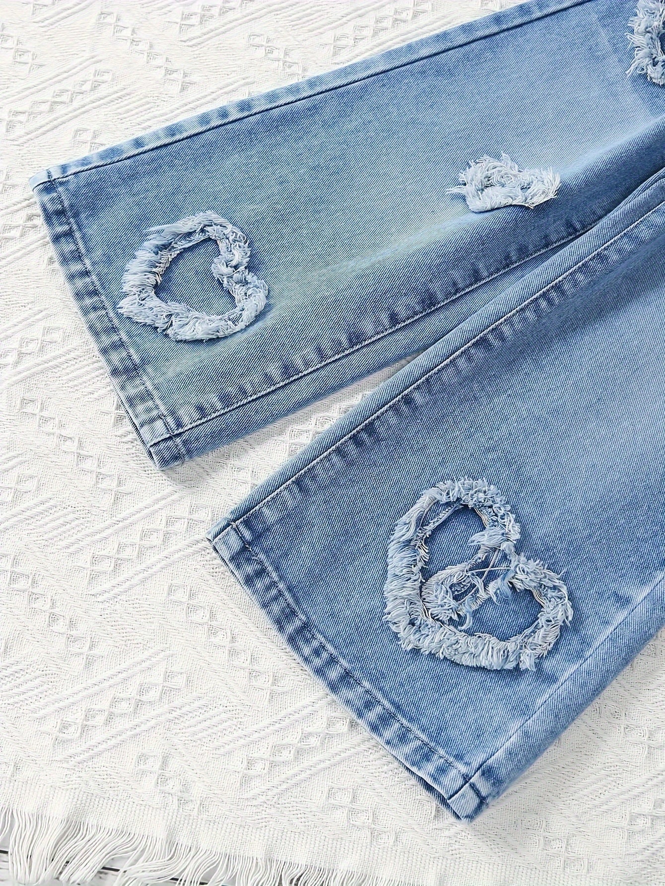 Девочки Детские джинсы с сердечным патчем, прямые, с эластичным поясом и растяжимым денимом