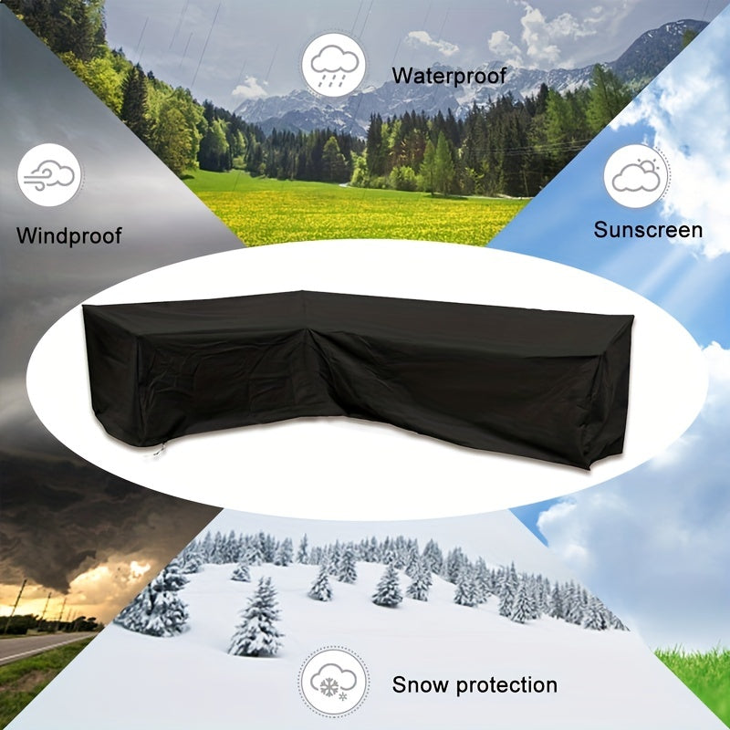 L-Shaped Outdoor Sofa Cover Waterproof Patio Furniture Protector Black Drawstring