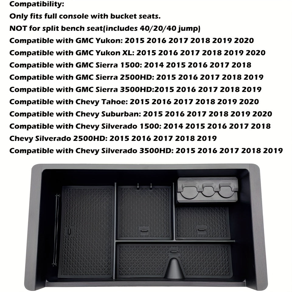 Center Console Organizer Tray Black Lightweight Expandable ABS for GM Trucks