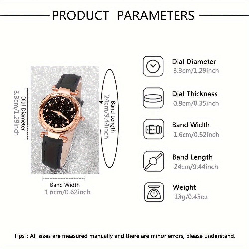 Women's Digital Quartz Watch and Heart Jewelry Set with PU Leather Band