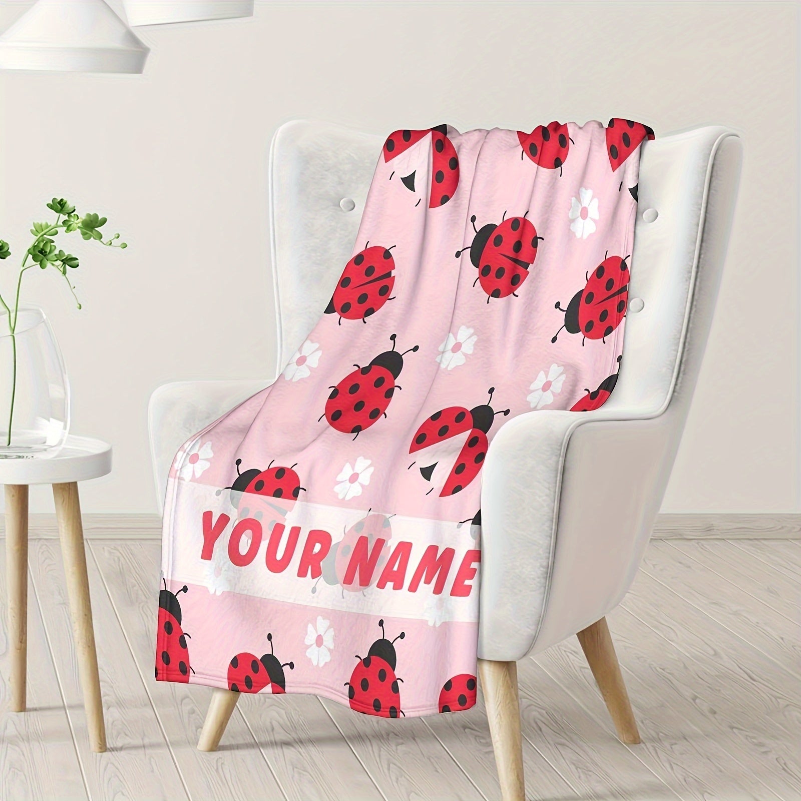 Personalized Ladybug Throw Blanket Flannel Fleece Lightweight for Sofa Bed Travel