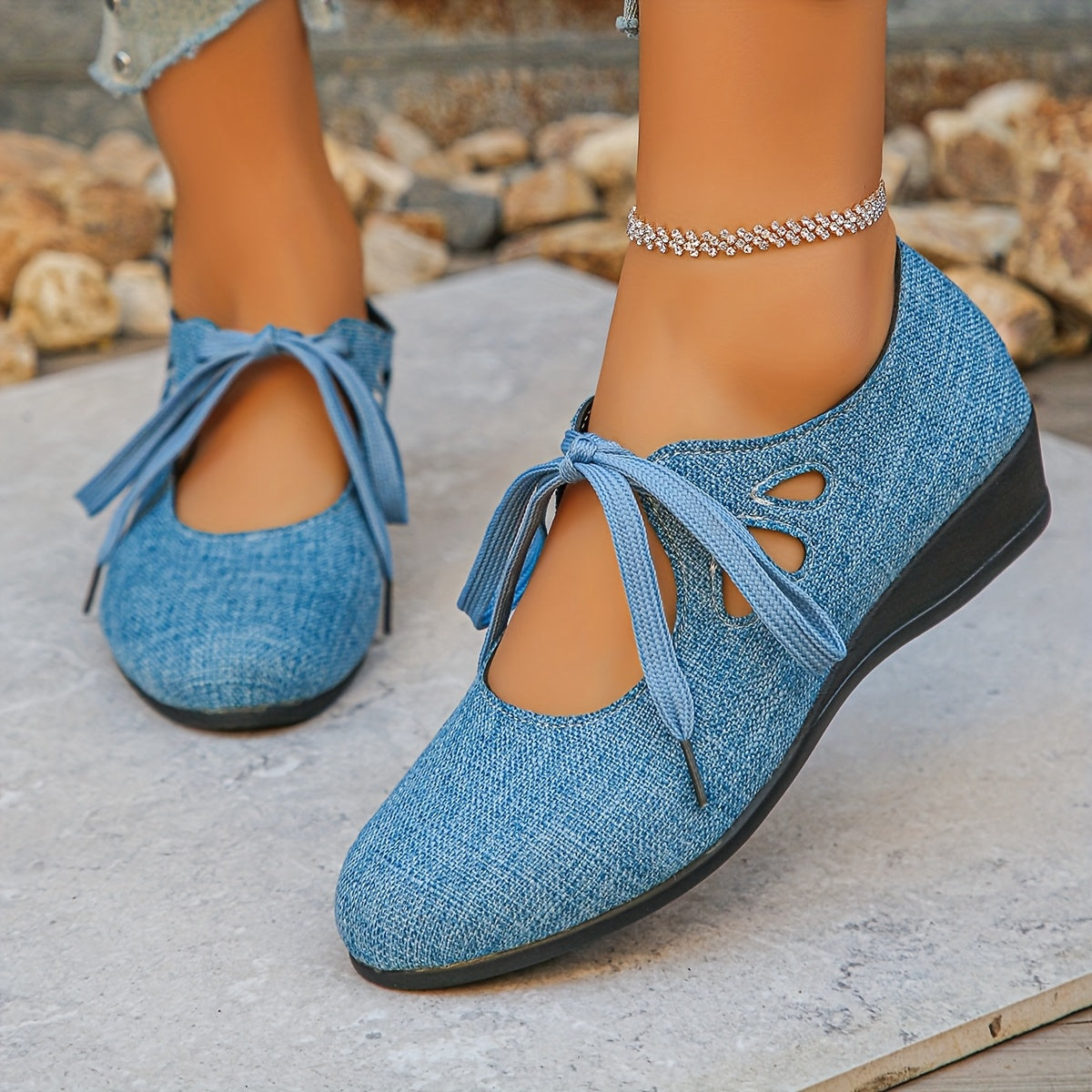 Women's Mary Jane Flats Solid Color Fabric Pointed Toe Slip-Resistant Shoes