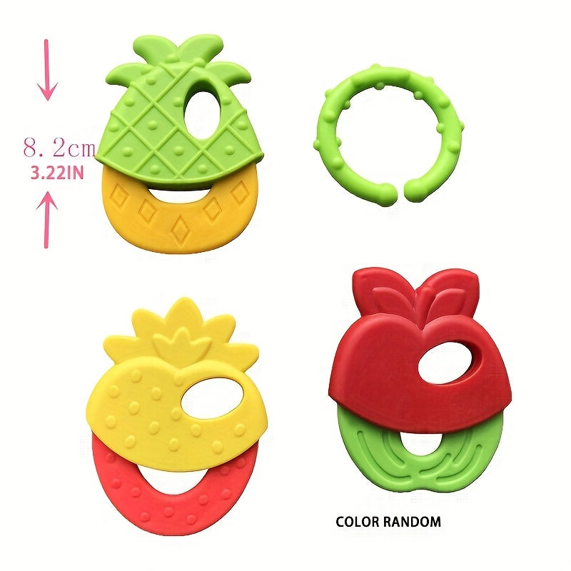 Silicone Teething Toys Set for Infants 0+ Includes Freezer Teether Keys and Fruit Shapes in Red