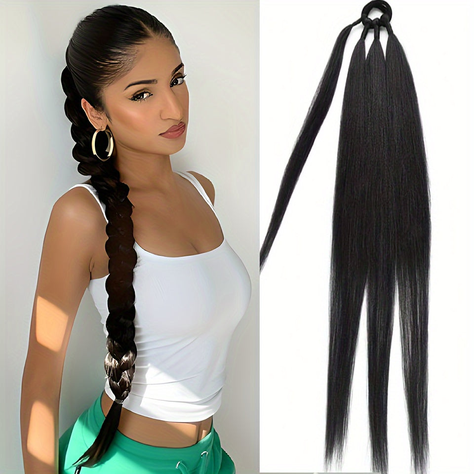 Women's Synthetic Ponytail Extensions 71cm Long Black Hairpiece Elastic Band
