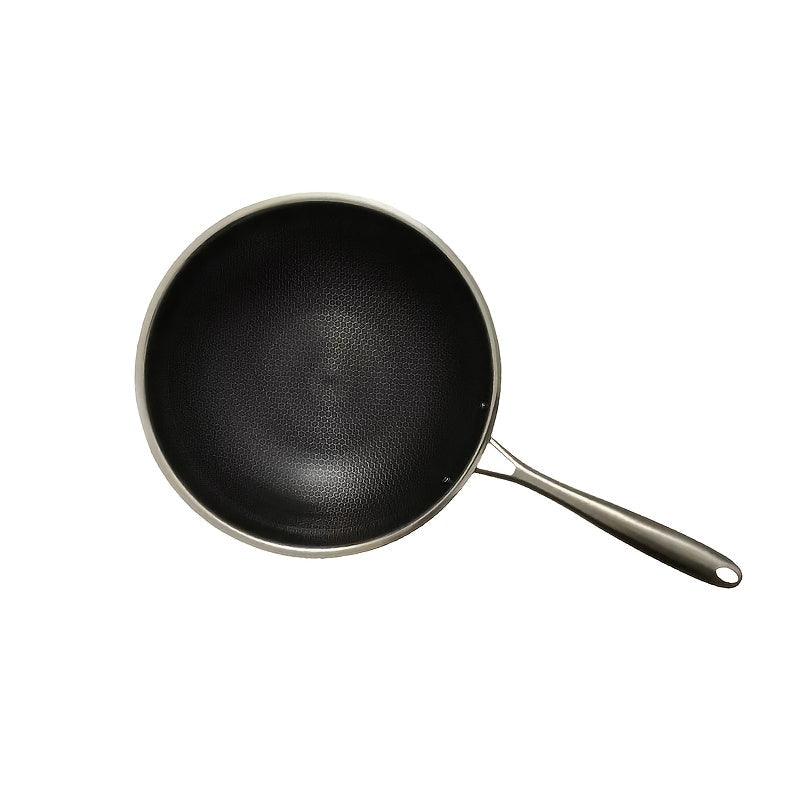 Juego de wok de acero inoxidable con tapa y espátula, sartén antiadherente para saltear y cocinar