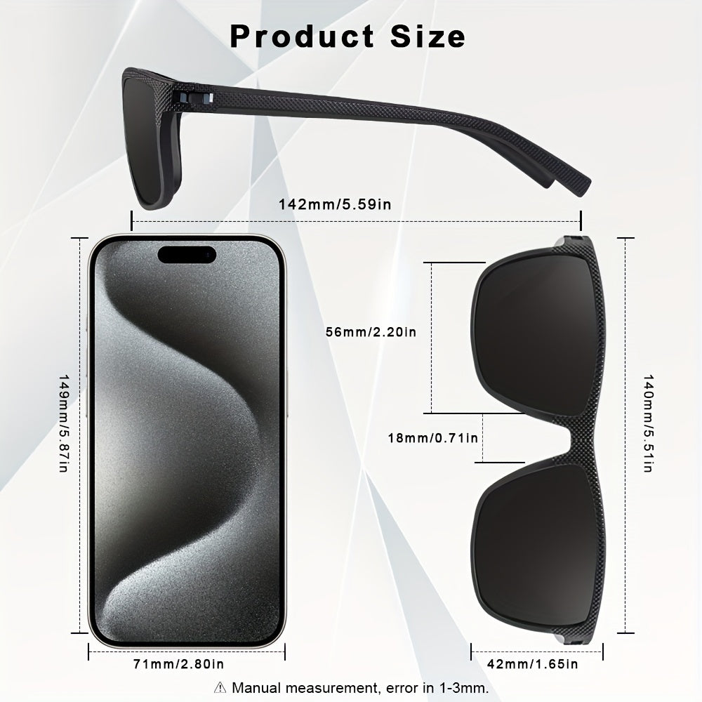 Erkaklar uchun kvadratli polarizatsiyalangan ko‘zoynaklar, engil, zamonaviy, haydash, baliq ovlash, golf uchun