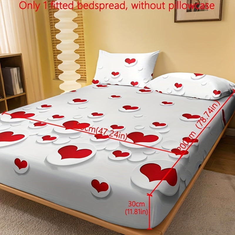 Red and White Heart Pattern Fitted Sheet for Bedroom or Guest Room
