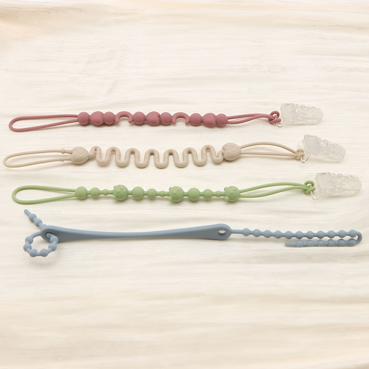 4-Pack Silicone Toy Straps for Binkies and Teethers Adjustable Multicolor