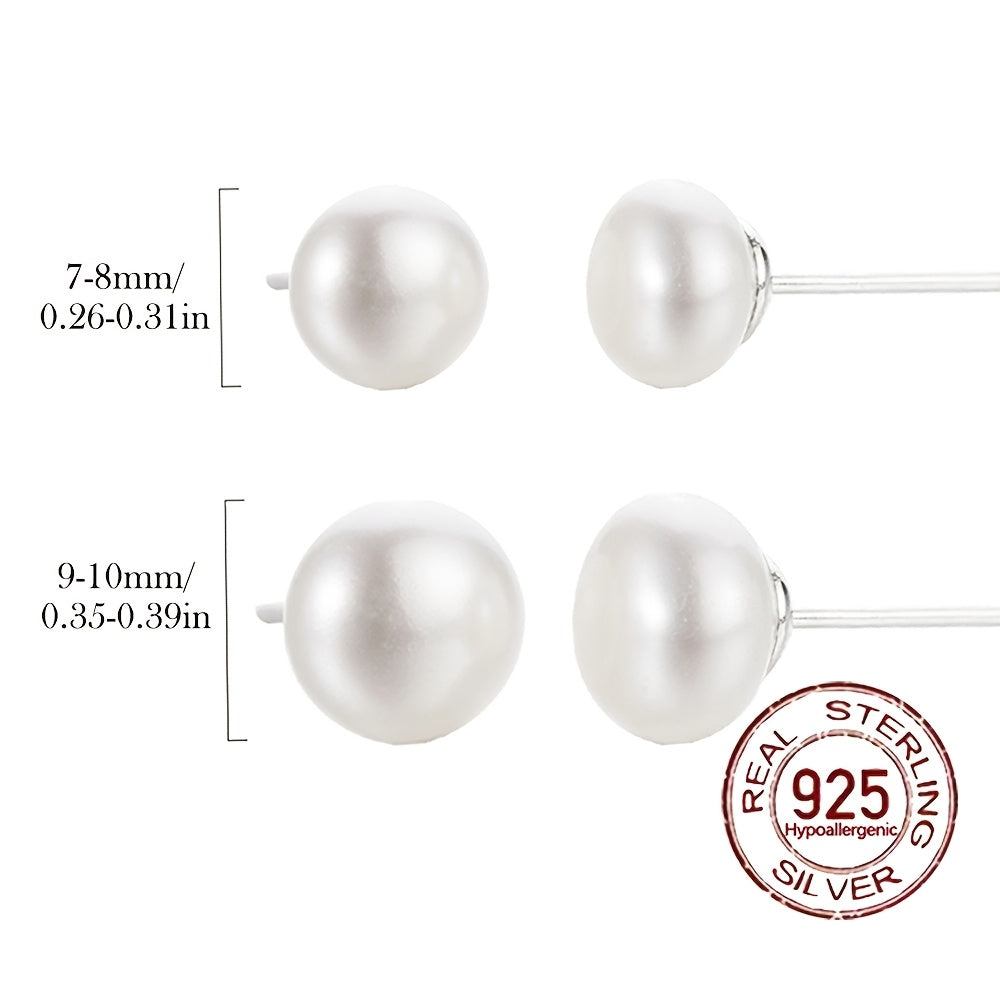 Sterling Silver Pearl Earrings 7-10mm French-Inspired Studs for Women