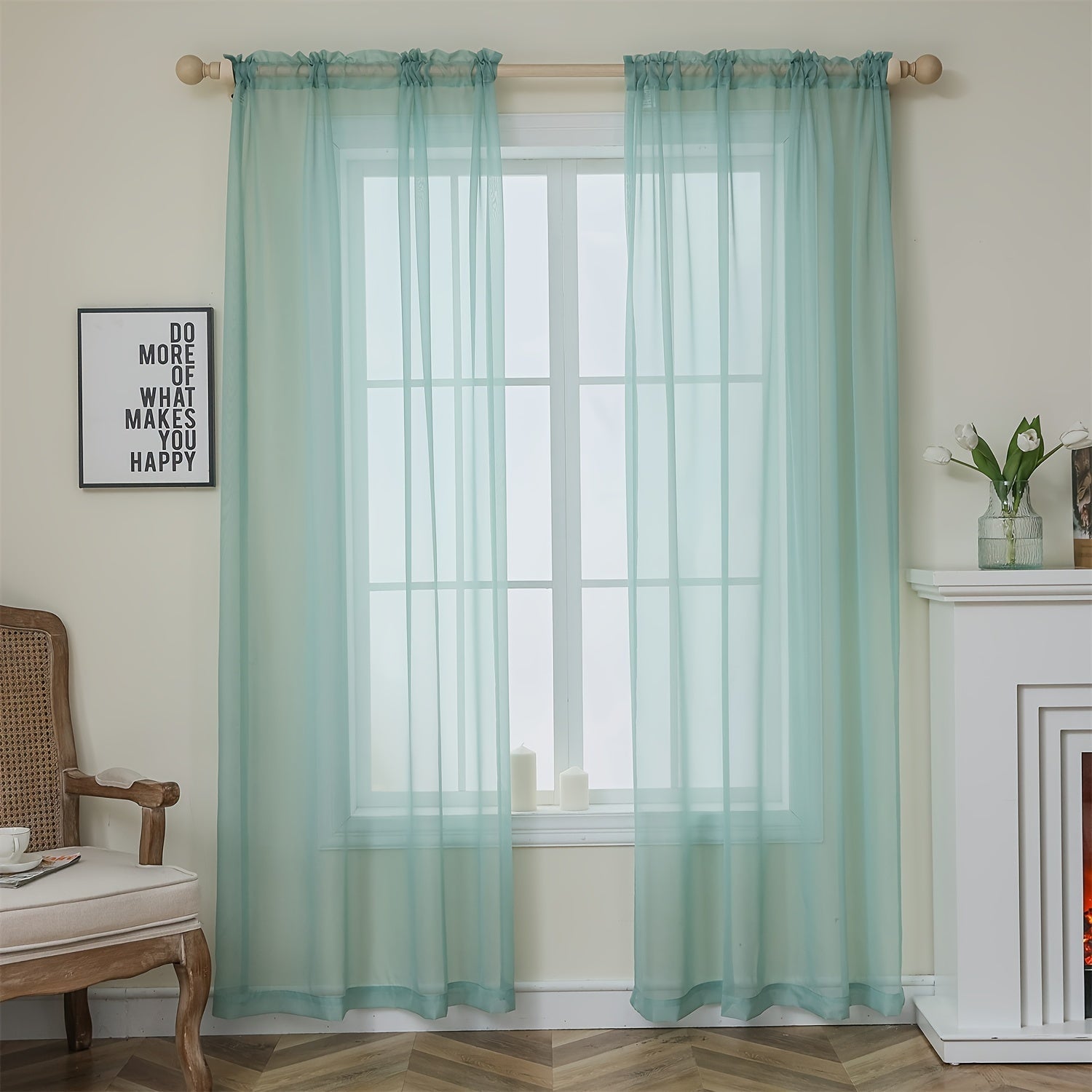 Terylene Gauze Curtains 2-Piece Set Semi-Transparent Light-Filtering Home Decor