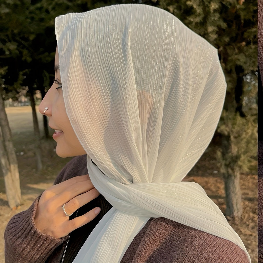 Pleated Crinkled Glitter Chiffon Hijab for Elegant Muslim Headwear