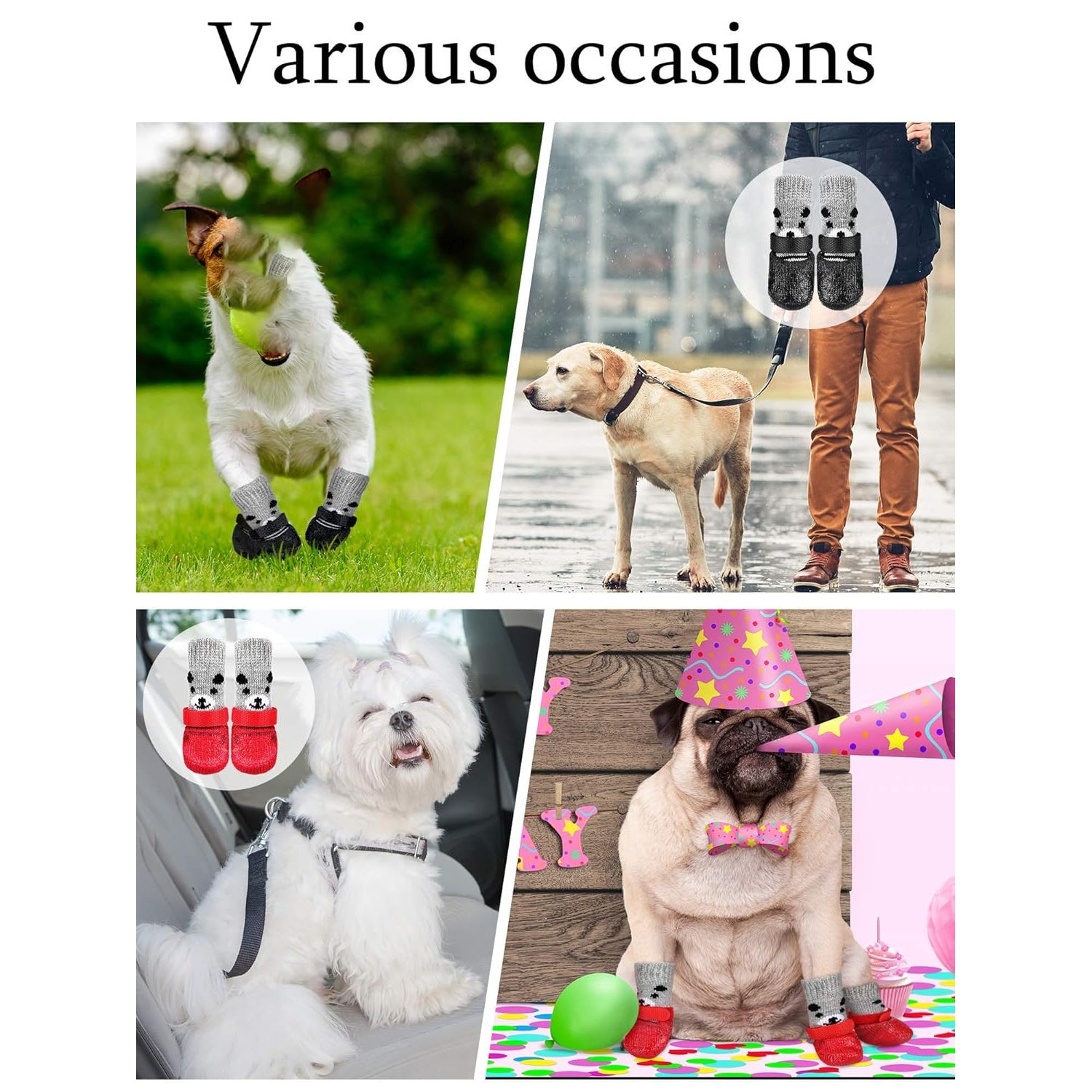 Waterproof Dog Socks with Anti-Slip Rubber Sole Adjustable Strap for All Sizes Durable Polyester Outdoor Use