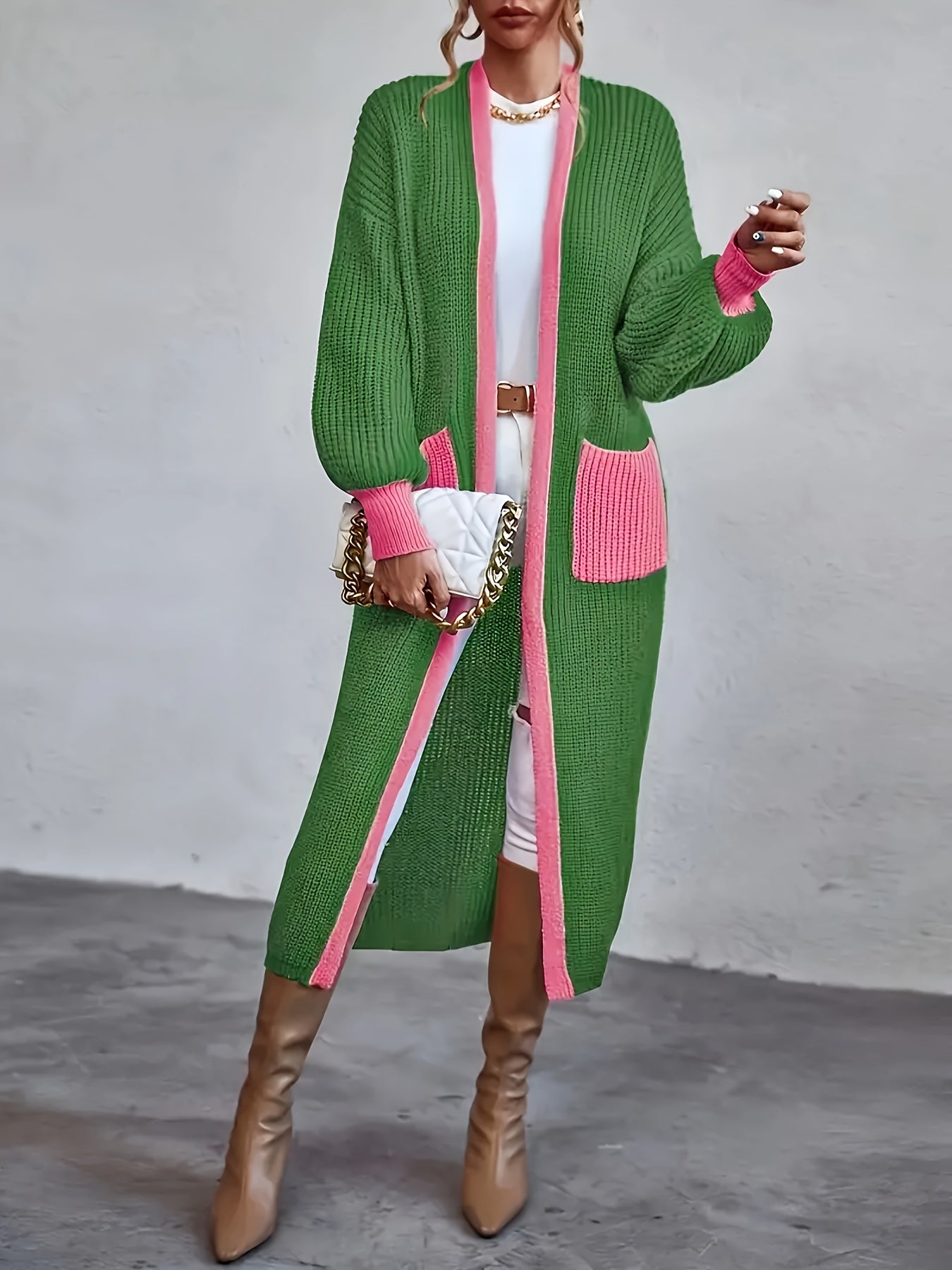 Plus Size Women's Cardigan Oversized Open Front Sweater with Pockets