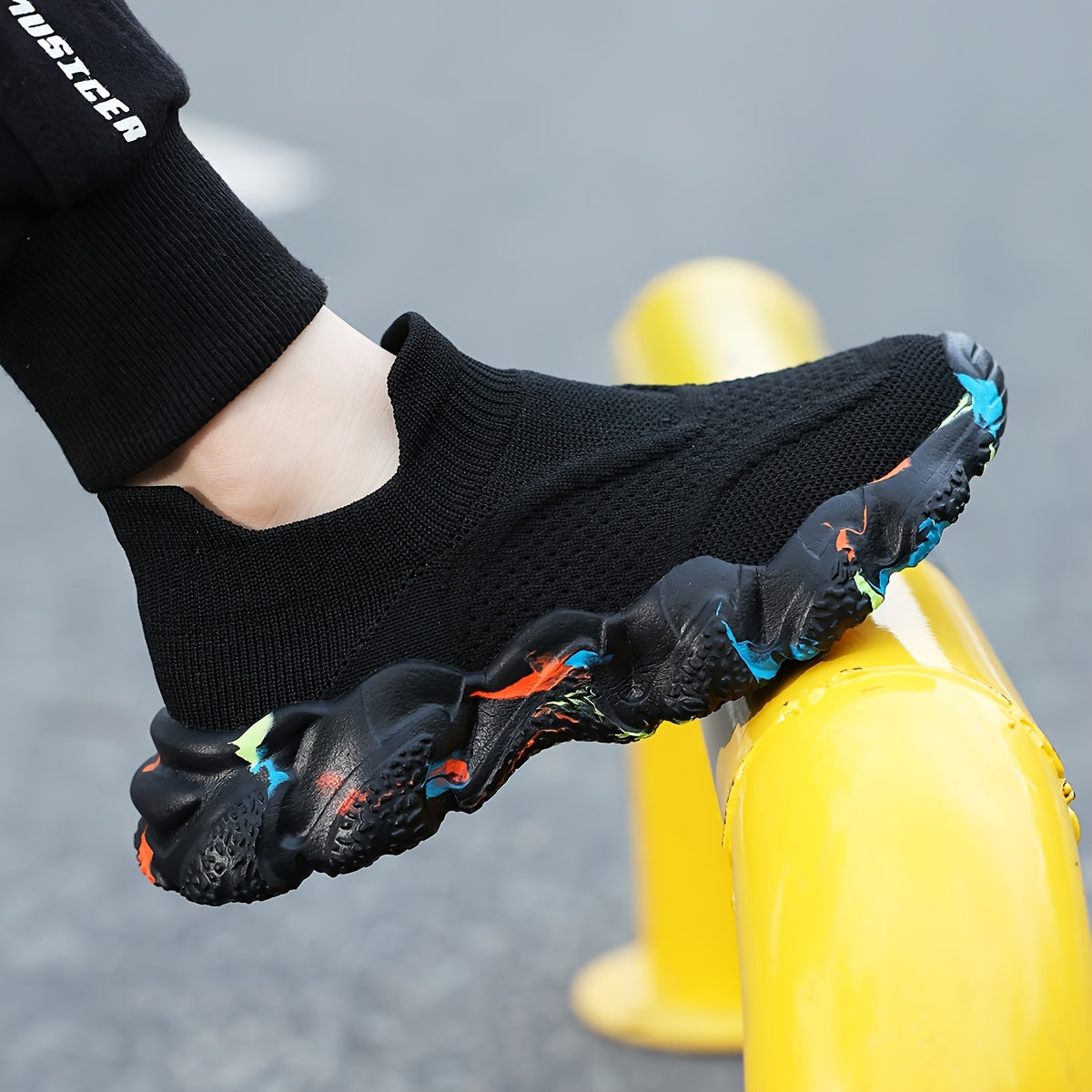 Kids Breathable Knit Slip-On Sneakers Camo and Black EVA Sole All-Season