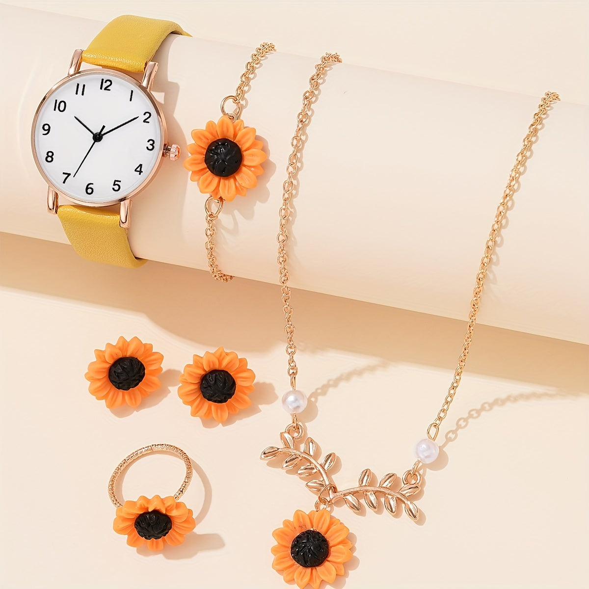 Women's Daisy Flower Quartz Watch with Analog Display and Leather Band 1 2 or 6 Pieces