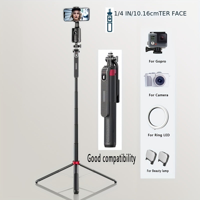 HKXYK 1 dona Selfie tayoqchasi tripod, simsiz masofadan boshqarish pultiga ega va 360° aylanuvchi telefon ushlagichi, universal ulanish, video yozish va jonli efir uchun portativ alyuminiy tripod, zaryadlanadigan batareya