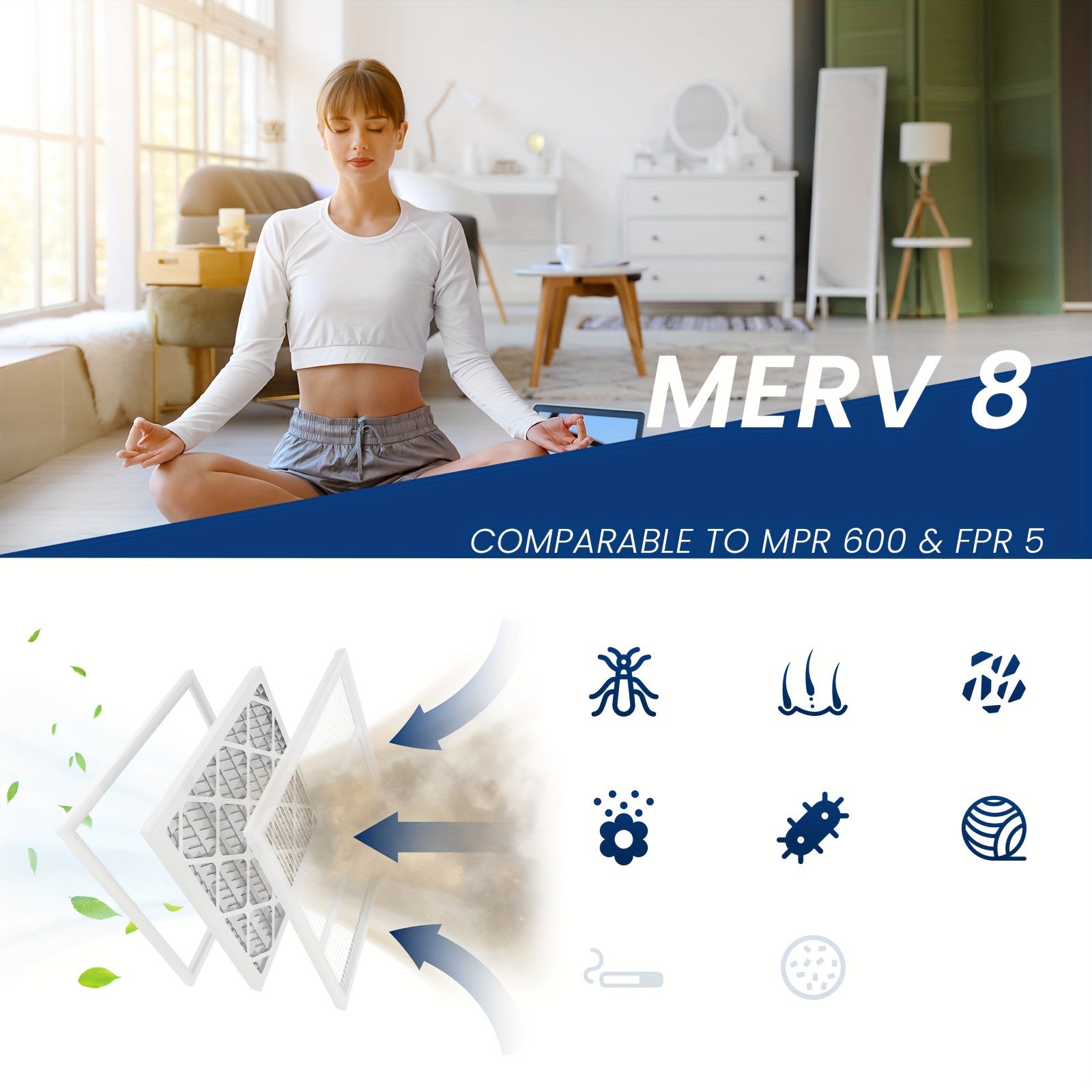 Ikkita Merv8 Elektrostatik Qiyshiq Havo Filtrlari AC va Pech uchun - 45.72x50.8x2.54 sm, HVAC Tizimlari bilan Ishlash Uchun Mo'ljallangan