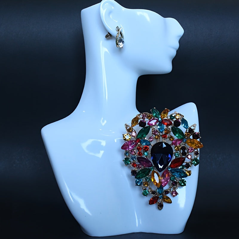 Large Crystal Glass Brooch Elegant Pin for Dresses and Sweaters