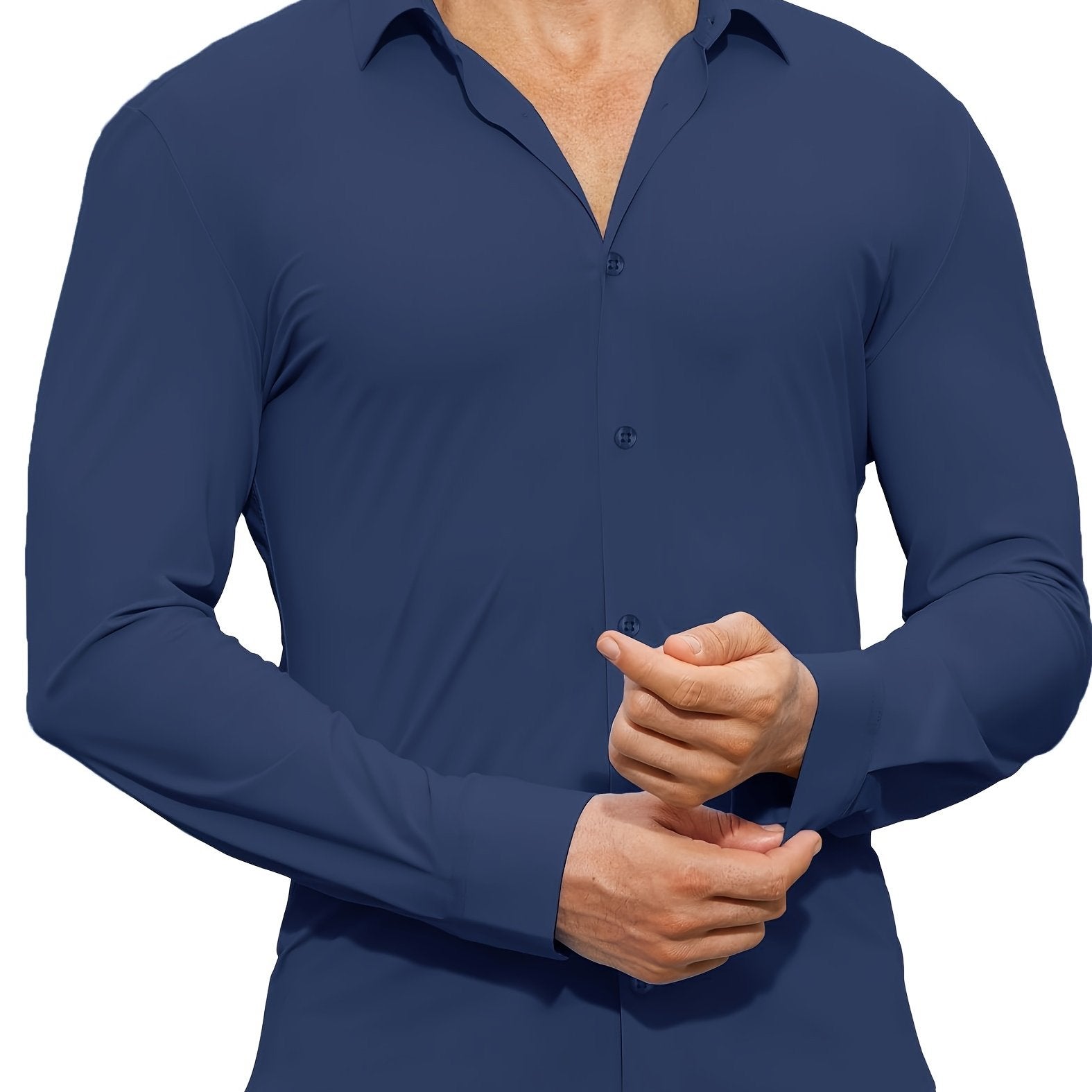Men's Solid Color Woven Cotton Spandex Long Sleeve Shirt for Casual Wear