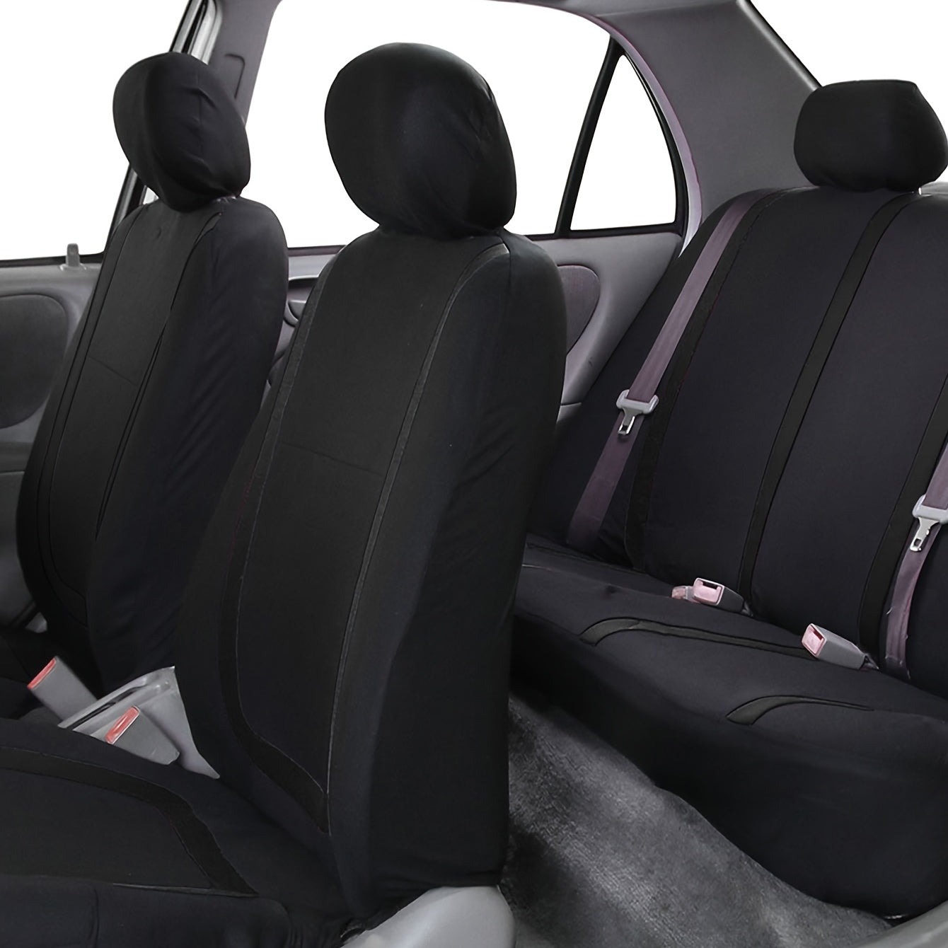 Car Seat Cover Set Black Polyester Sponge U-Shaped Splice 9pcs