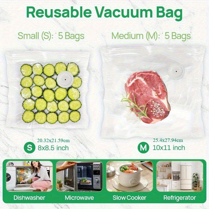 Portable Handheld Vacuum Sealer with 10 Reusable Pouches for Camping and Home
