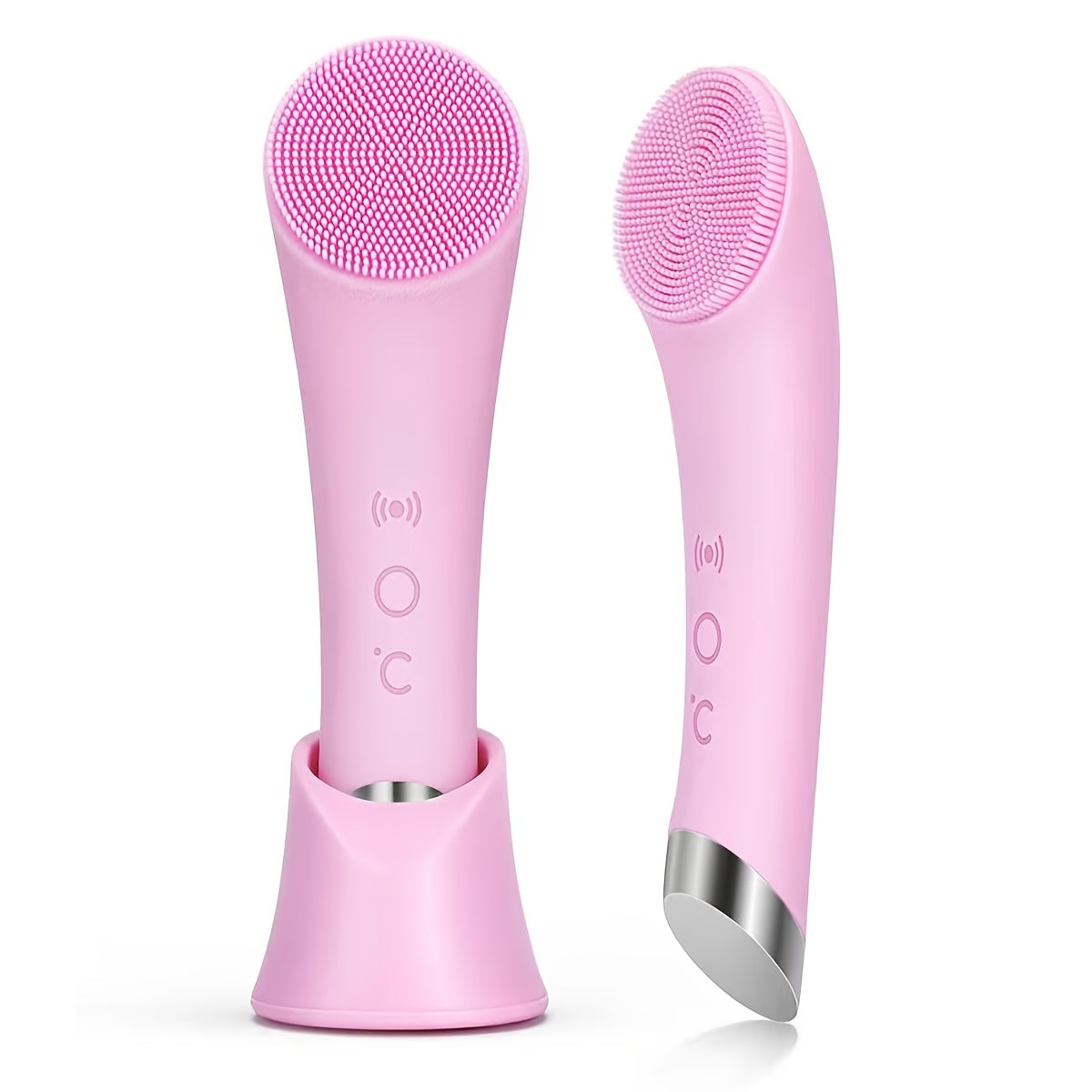 Rechargeable 2-in-1 Electric Facial Cleansing Brush with Silicone Exfoliation Heating and Vibration