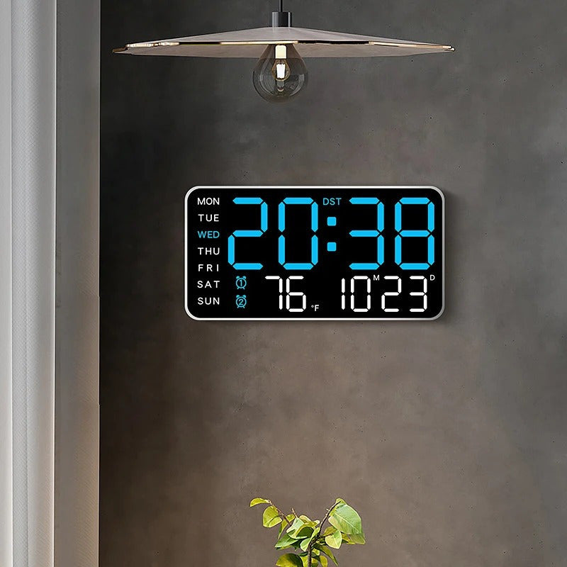 Digital Wall Clock with Voice Control Dual Alarms USB Power Temperature Display Adjustable Brightness Black