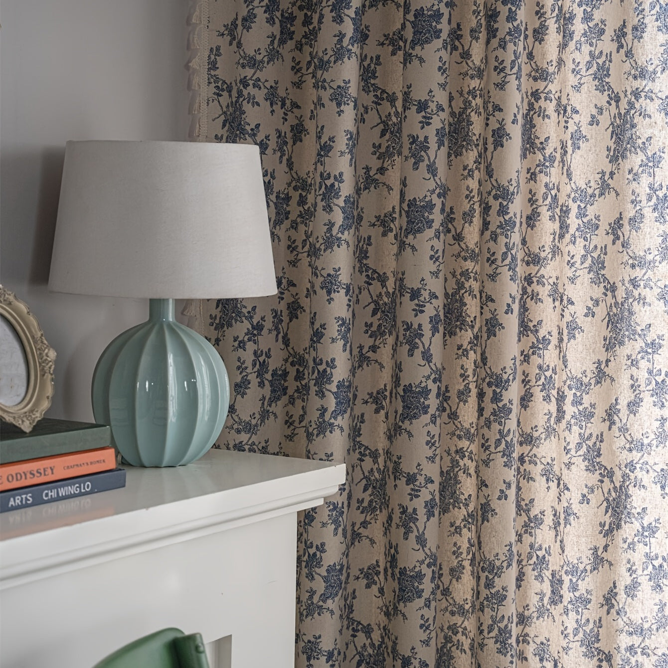 American Country Flower Cotton Linen Curtain Beige Fringed Window Drapery for Living Room Bedroom Kitchen