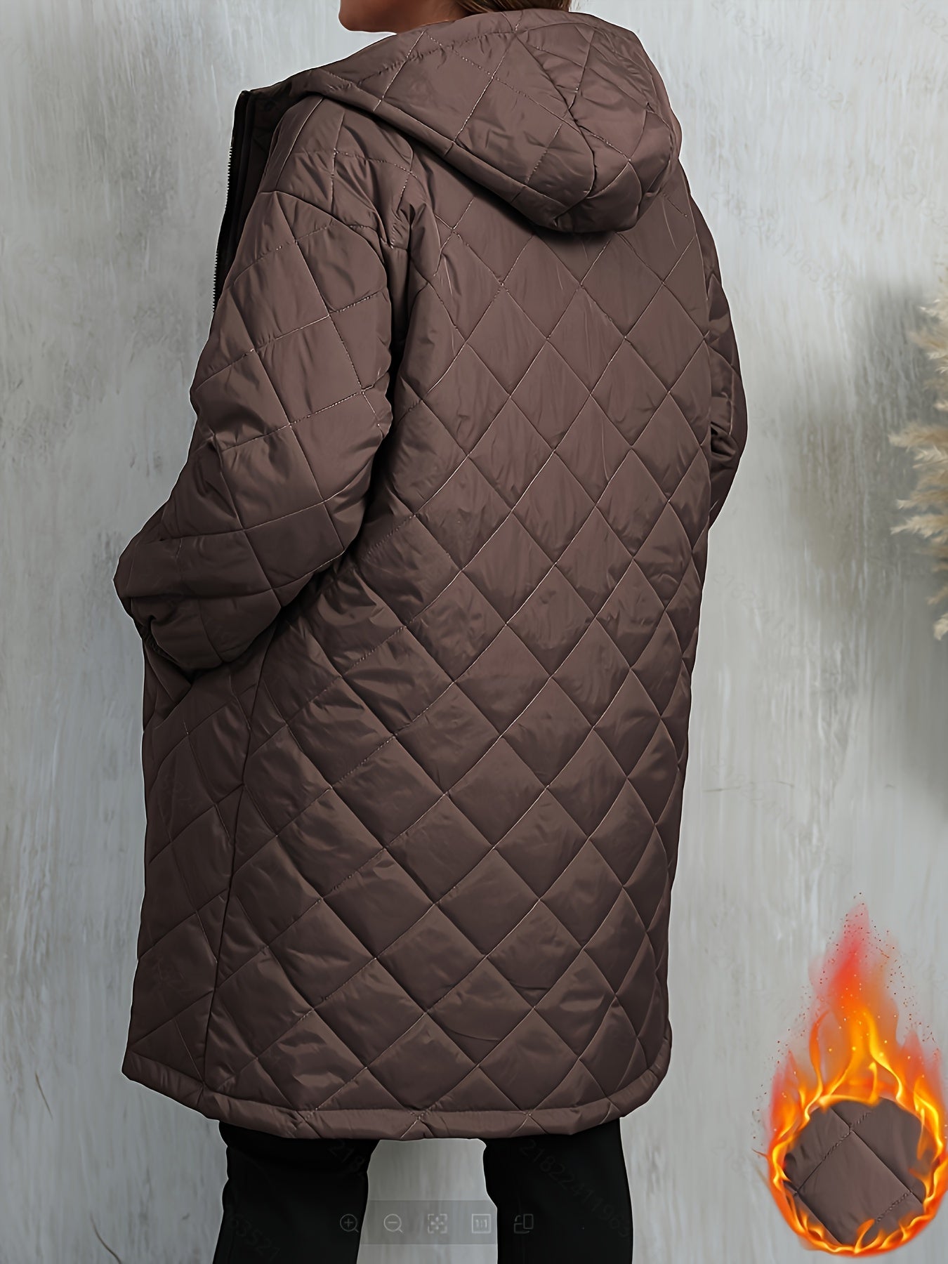 Plus Size Women's Quilted Hooded Coat for Fall Winter Solid Zip Up Outerwear