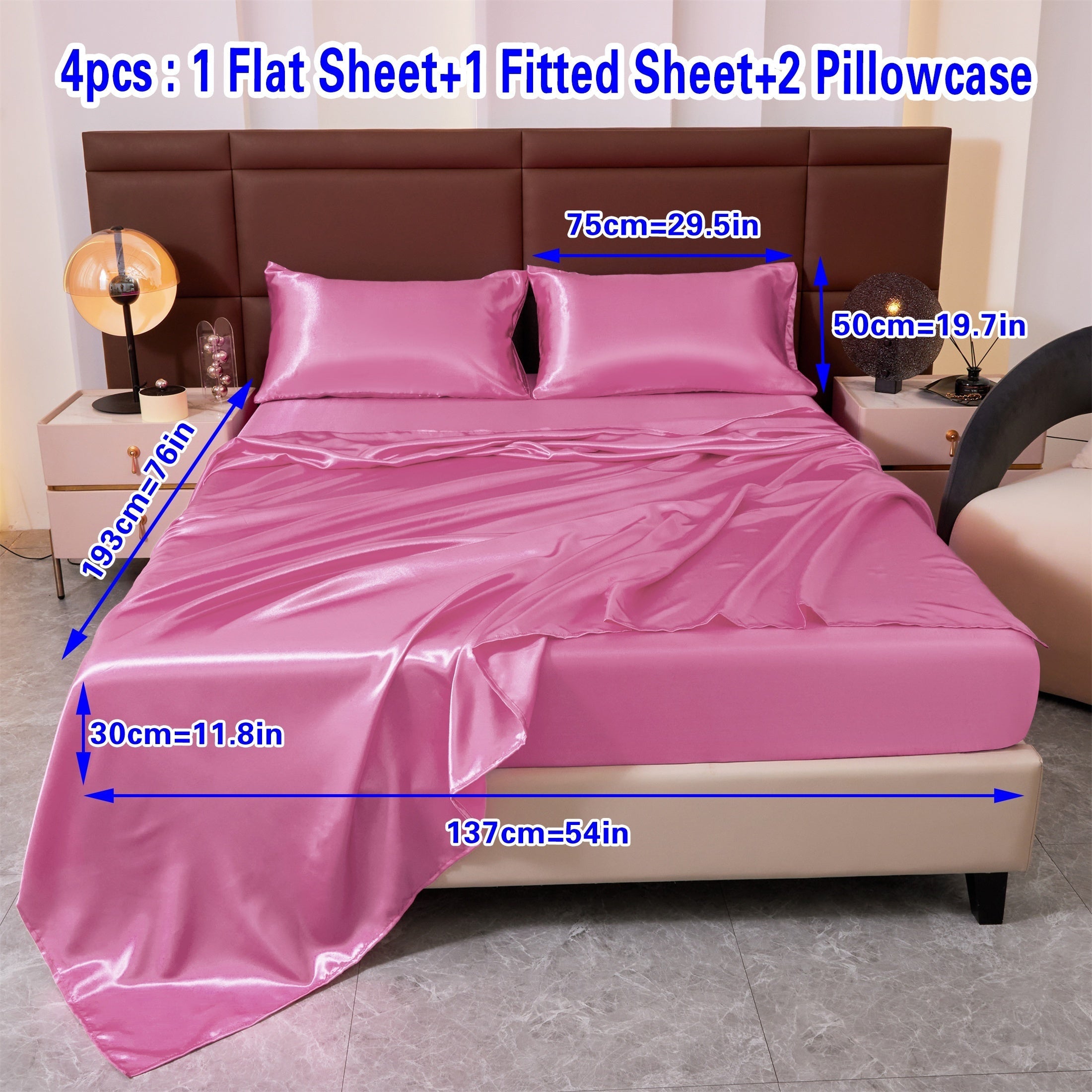 Set of Four Colored Bed Skirt, Sheet, and Pillowcase Bedding Set