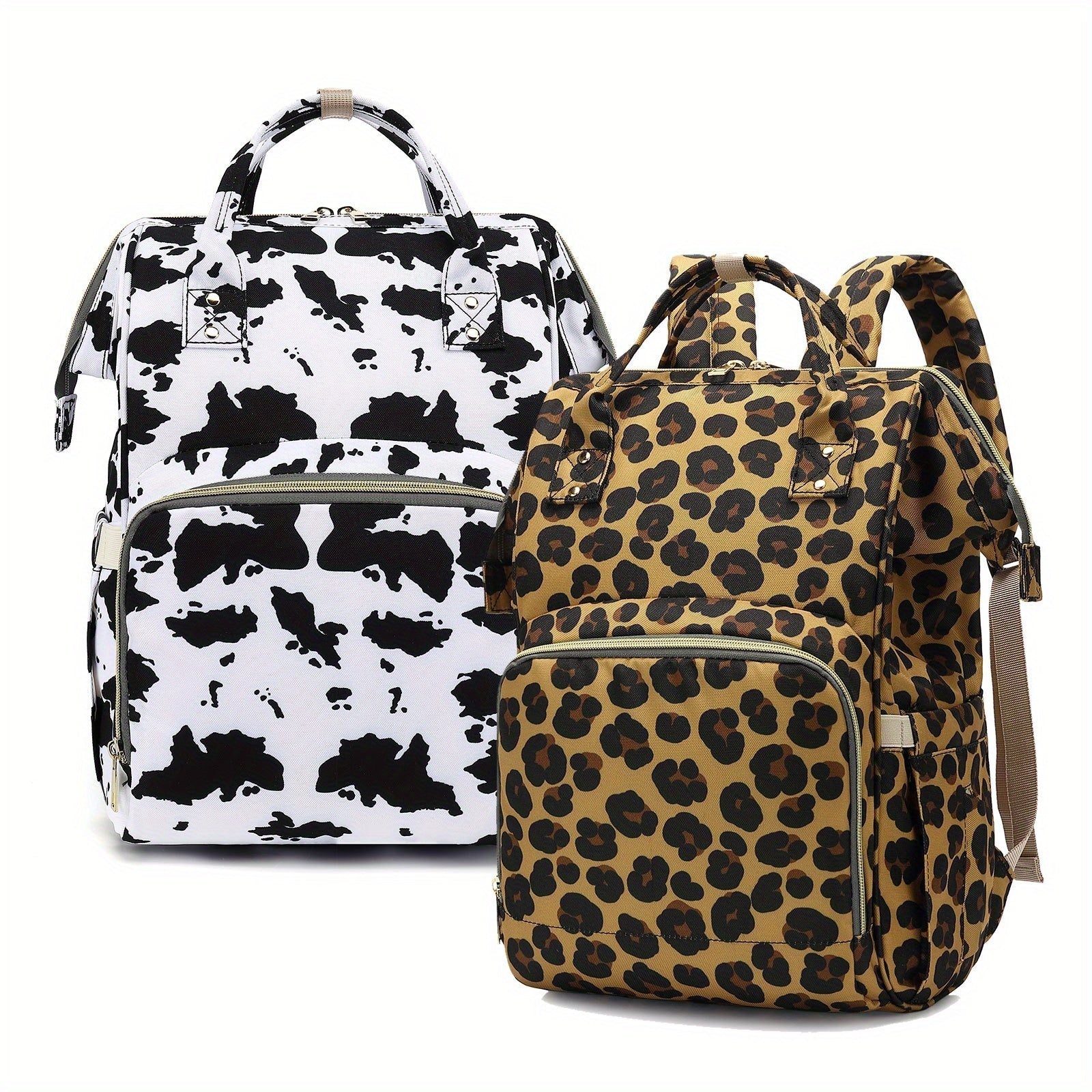 Diaper Bag Backpack with Stroller Hook for Parents Spacious Stylish Cow and Leopard Print