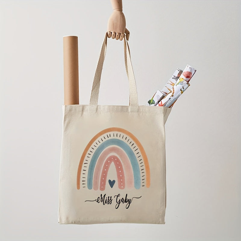 Personalized Teacher Rainbow Pattern Tote Bag Reusable Cloth Gift for Teacher Appreciation