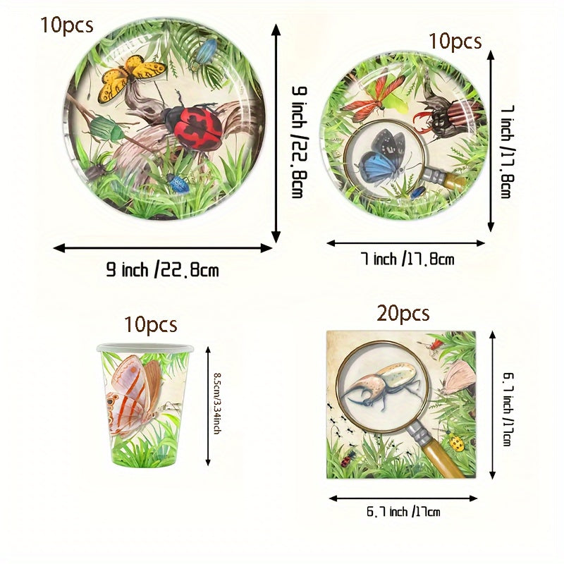 Set of 10 Insect-Themed Party Plates Napkins and Cups for Spring or Summer Celebrations