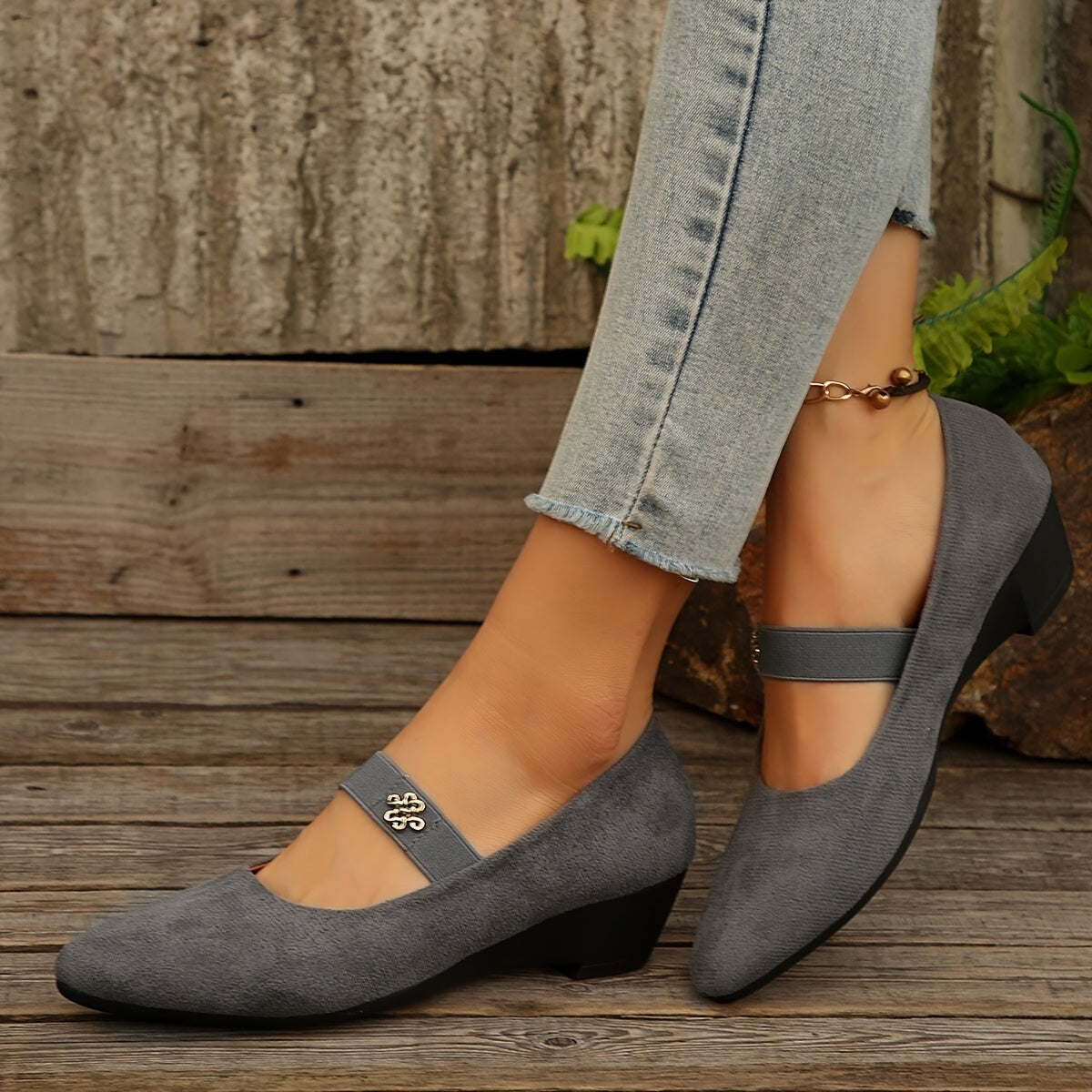 Women's Black Wedge Heels with Floral Buckle Platform Shoes