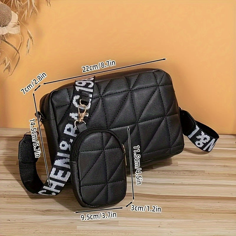 Minimalist Faux Leather Crossbody Bag with Embroidered Phone Pocket for Women Black White