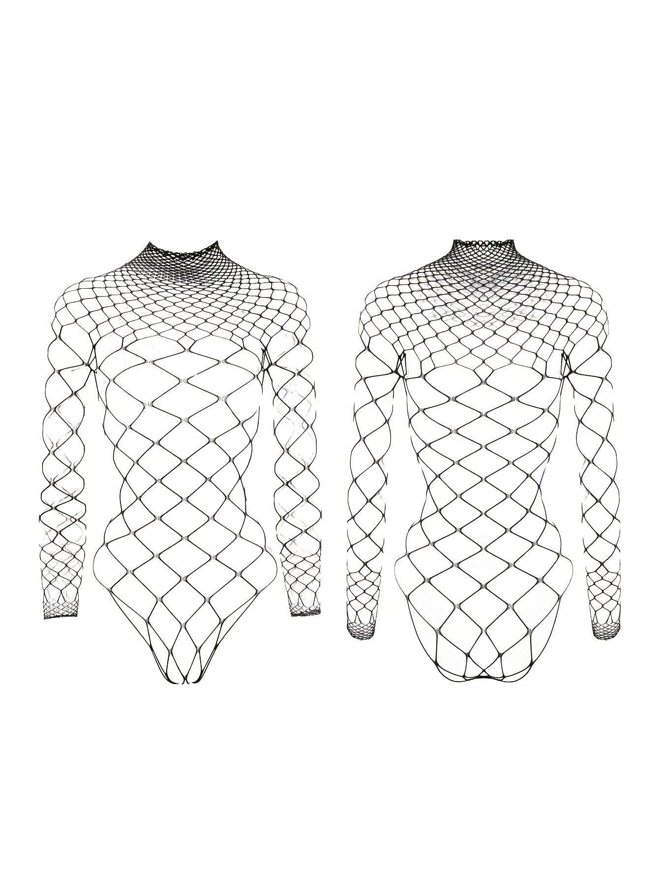 Women's Mesh Fishnet Bodysuit with Hollow-Out Design and Non-Transparent Polyamide Elastane