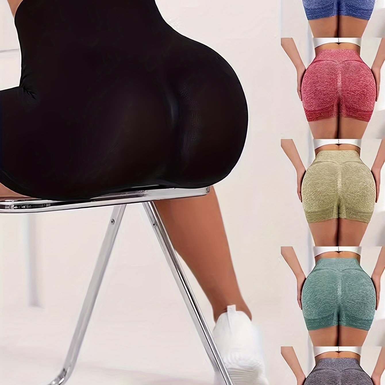 Women's High-Waisted Yoga Shorts Breathable Stretch Quick-Dry Tummy Control Pink Greenish-Gray Dark Gray