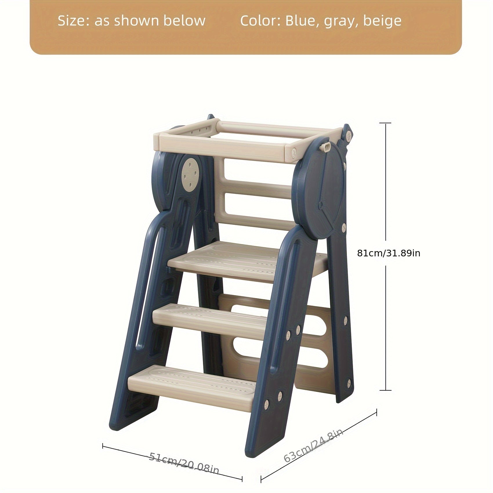 Children's Safety Stool 3-Step Plastic with Guardrails Anti-Slip for Kids Ages 3-6