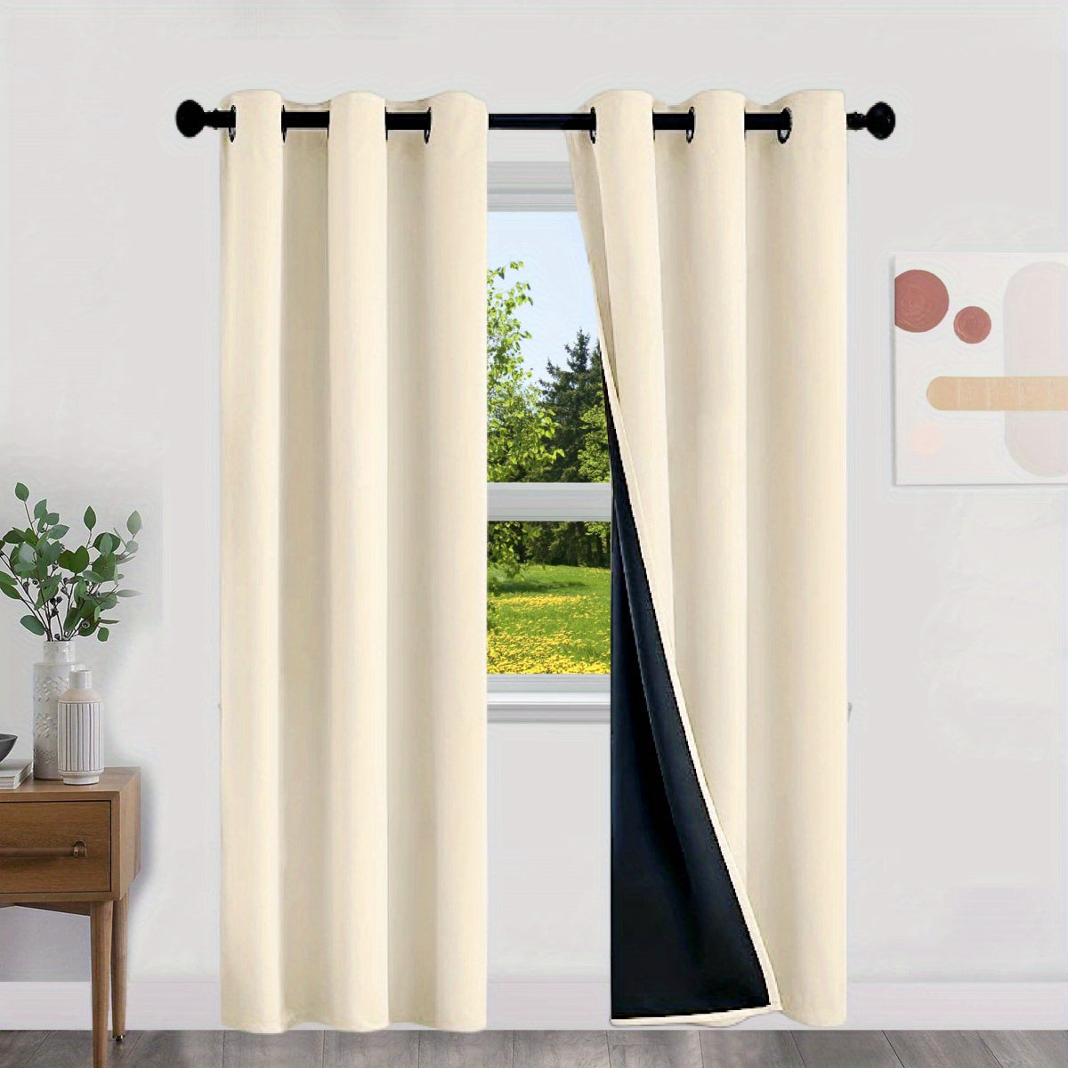Blackout Curtains 100% Opaque with Lining 2 Pieces for Bedroom Living Room