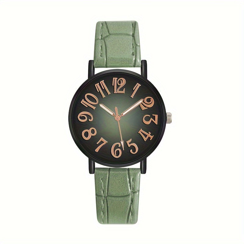 Women's Casual Quartz Watch with Retro Gradient Dial and PU Leather Band