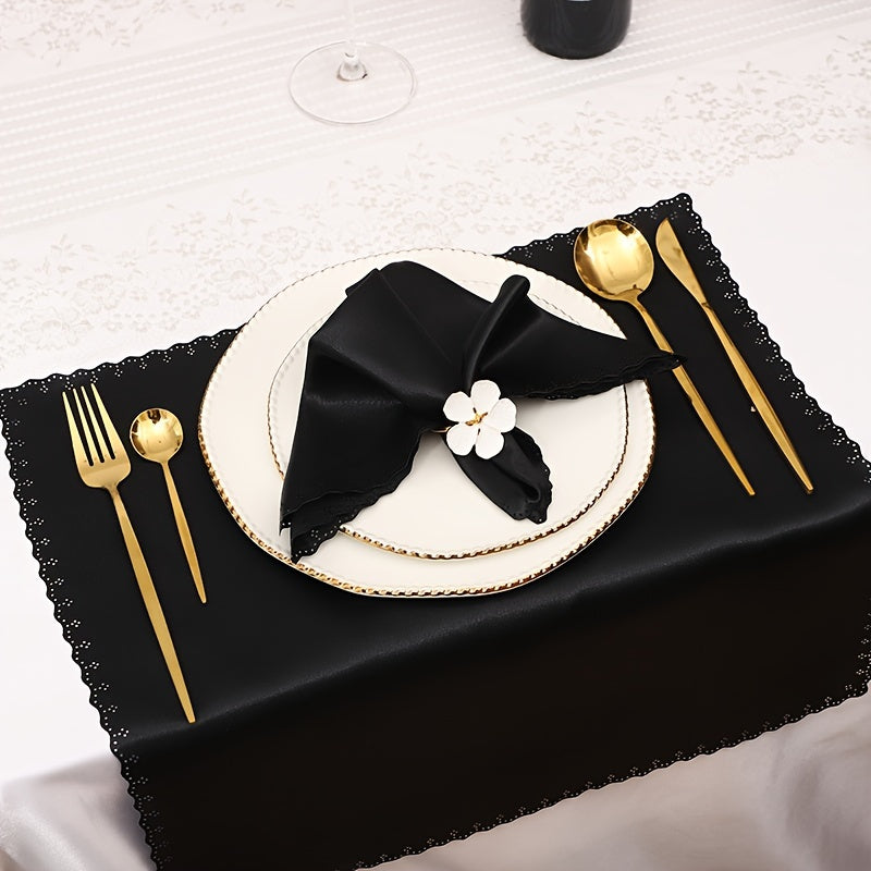 12pcs Satin Napkins and Velvet Table Runner Set 43x43cm for Wedding and Party Decor