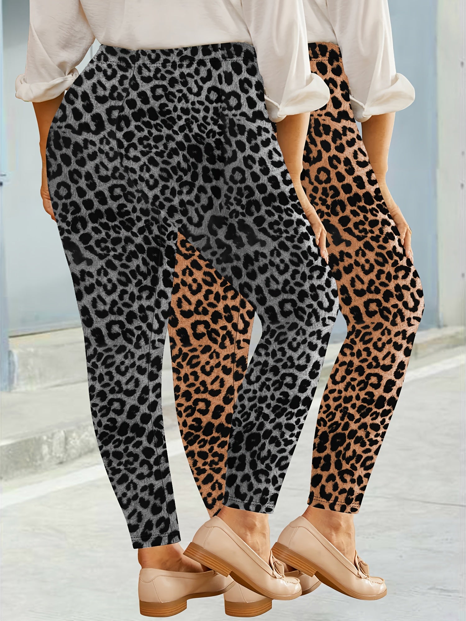 Women's High-Waisted Leggings Polyester Spandex Solid Color Plus Size Black