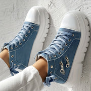 Zapatillas de mezclilla para mujer con cordones, plataforma, cremallera lateral, zapatos casuales